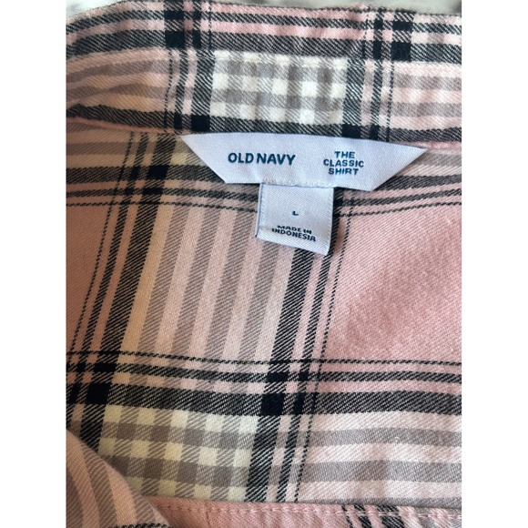 Old Navy‎ Women's Pink Plaid Long Sleeve The Classic Shirt Flannel Size Large - Picture 5 of 7
